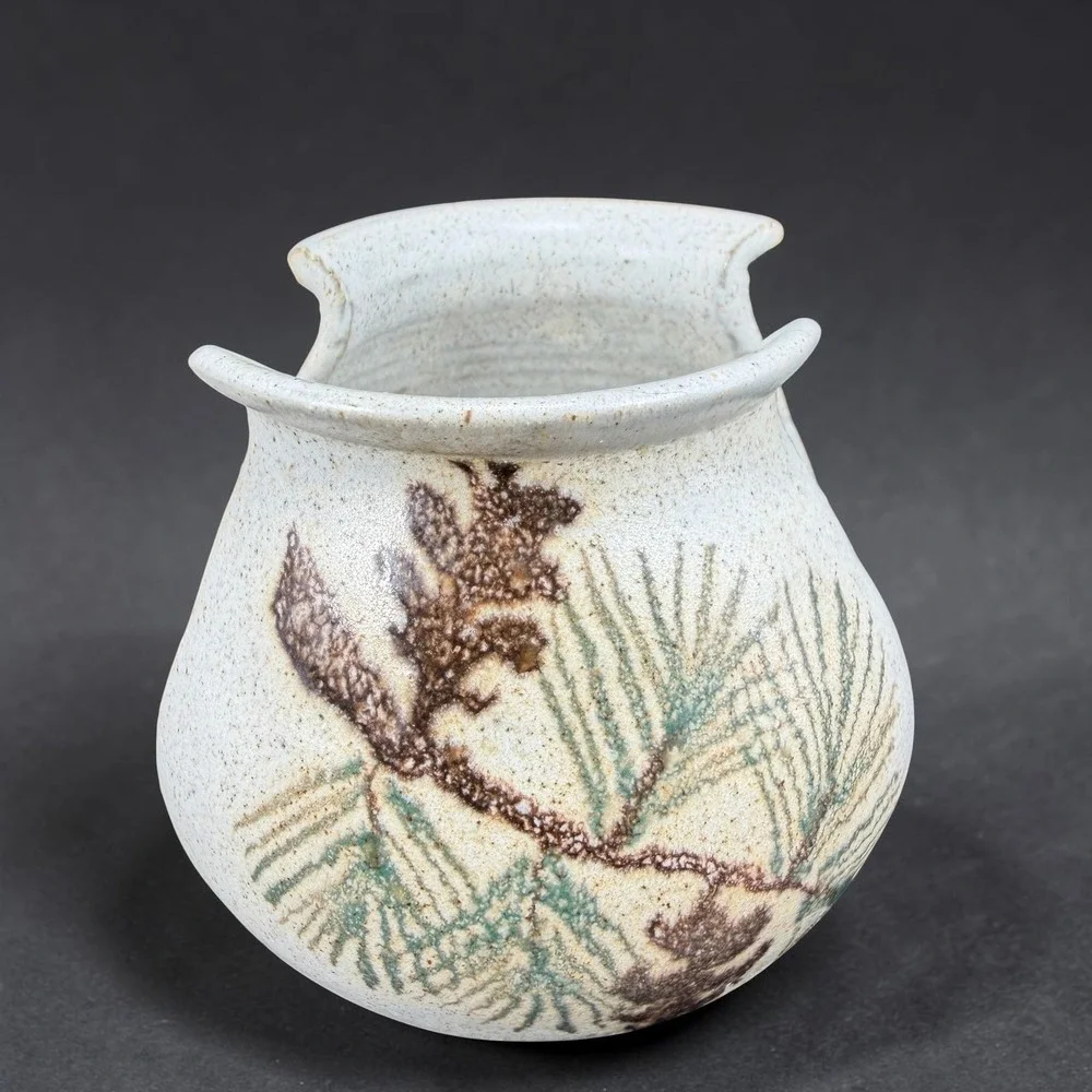 Studio Pottery Hand Painted Pine Cone Napkin Holder‎ Signed Stoneware Rustic 3